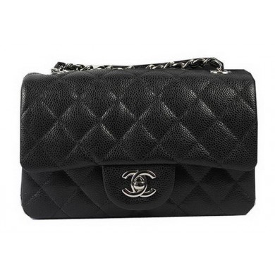 Chanel Classic MINI Flap Bag Black Cannage Pattern CF1119 Silver JK959ta99