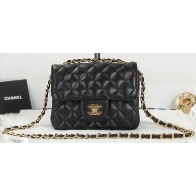 Chanel Classic MINI Flap Bag Black Sheepskin Leather A1115 Gold JK772CI68