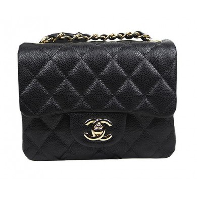 Chanel Classic MINI Flap Bag CF1115 Black Cannage Pattern Gold JK901KX86