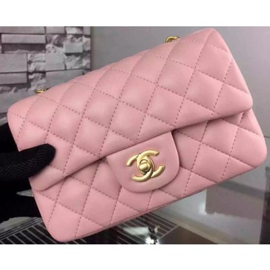 Chanel Classic mini Flap Bag Pink Sheepskin Leather A67350 Gold JK637xa43