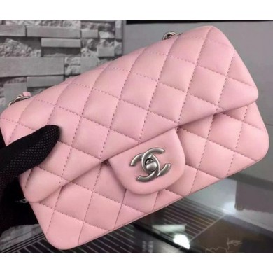 Chanel Classic mini Flap Bag Pink Sheepskin Leather A67350 Silver JK636aj95