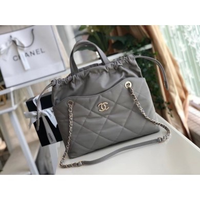 Chanel Classic Sheepskin Leather Shopping bag AS0985 grey JK4463uT54