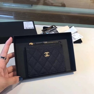 Chanel Coin Purse Metallic Grained Lambskin & gold-Tone Metal A68996 black JK1365Oj66