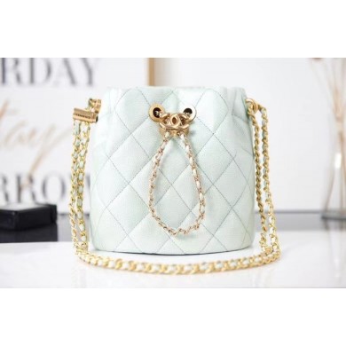 Chanel Drawstring Bag Grained Calfskin & Gold Metal AS2859 light green JK3005Nw52