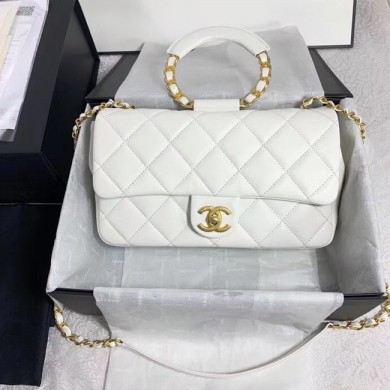 Chanel flap bag Lambskin & Gold Metal AS1358 white JK4309xh67