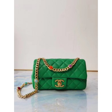 Chanel flap bag Lambskin Resin & Gold-Tone Metal AS2380 green JK3538FT35