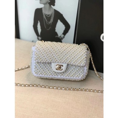 Chanel flap bag pearl bag A1116 White JK4711Kf26