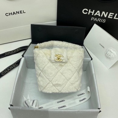 Chanel flap bag Shearling Lambskin & Gold-Tone Metal AS2241 white JK3662vj67