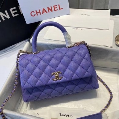 Chanel flap bag with top handle A92990 purple JK3469rh54