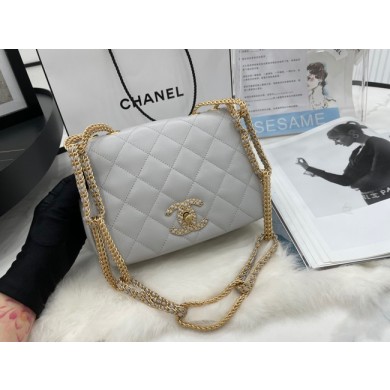 Chanel Flap Lambskin Shoulder Bag AS2975 light gray JK2787dV68