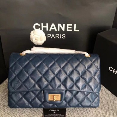 Chanel Flap Shoulder Bag Blue Original Calfskin Leather 277 Gold JK5287fJ40