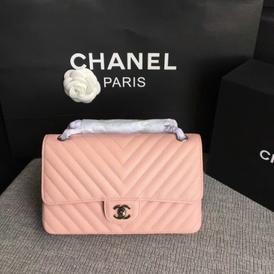 Chanel Flap Shoulder Bags Pink Original Calfskin Leather CF1112 Silver JK5764np57