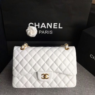 Chanel Flap Shoulder Bags White Original Lambskin Leather CF1113 Glod JK5747lU52