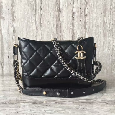 Chanel Gabrielly Calf Leather Shoulder Bag 93823 Black JK5913Va47