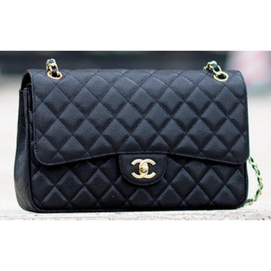 Chanel Jumbo Classic Black Cannage Pattern Flap Bag A58600 Gold JK550Yo25