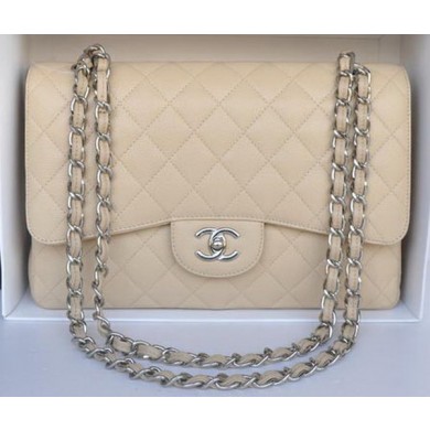 Chanel Jumbo Double Flaps Bag Apricot Cannage Pattern A36097 Silver JK190KX22