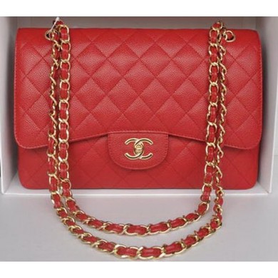 Chanel Jumbo Double Flaps Bag Red Cannage Pattern A36097 Gold JK197NP24