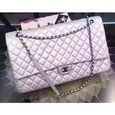 Chanel Large Classic Flap Bag Sheepskin Leather A40912 White JK182zd34