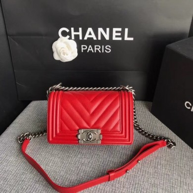 Chanel Le Boy Flap Shoulder Bag Original Caviar Leather P67085 Cherry silver Buckle JK5206Zf62