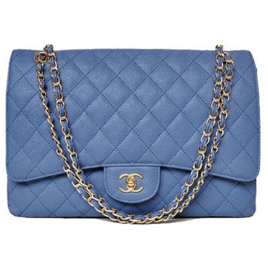 Chanel Maxi Quilted Classic Flap Bag Blue Cannage Patterns A58601 Gold JK686UM91