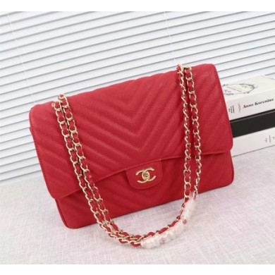 Chanel Maxi Quilted Classic Flap Bag Red Chevron Cannage Pattern A58601 Gold JK5471KX22