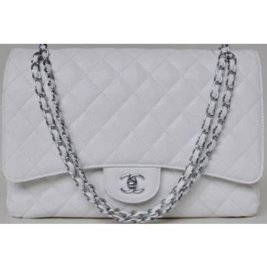 Chanel Maxi Quilted Classic Flap Bag White Cannage Patterns A58601 Silver JK693su78