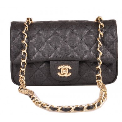 Chanel mini Classic Flap Bag Black Cannage Pattern 1117 Gold JK1107VF54