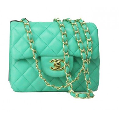 Chanel mini Classic Flap Bag Green Leather 1115 Gold Chain JK1094PC54