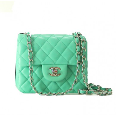 Chanel mini Classic Flap Bag Green Leather 1115 Silver Chain JK1093jo45