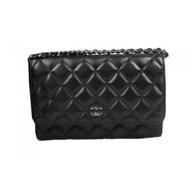 Chanel mini Flap Bag CHA33814 Black Original Sheepskin Leather Silver JK1038UF26