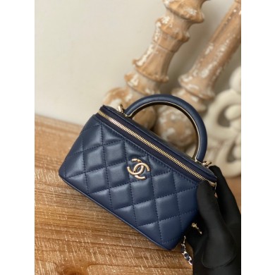 Chanel mini Shoulder Bag Lambskin & Gold-Tone Metal 81208 dark blue JK2324su78