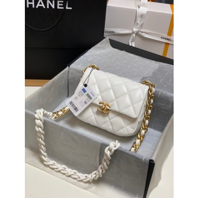 Chanel mini Shoulder Bag Lambskin&Gold-Tone Metal AS3205 white JK2509Yr55