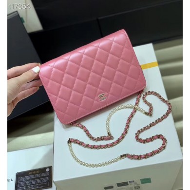 Chanel mini wallet on chain Gold-Tone Metal A84277 pink JK3580qB82