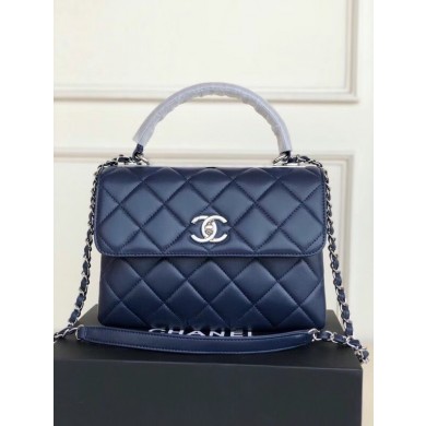 Chanel original lambskin top handle flap bag AS92236 royal blue&silver-Tone Metal JK3102Wi77