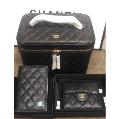 Chanel Original Lather Cosmetic Bag and Wallets Set 5961 black JK3581DI37