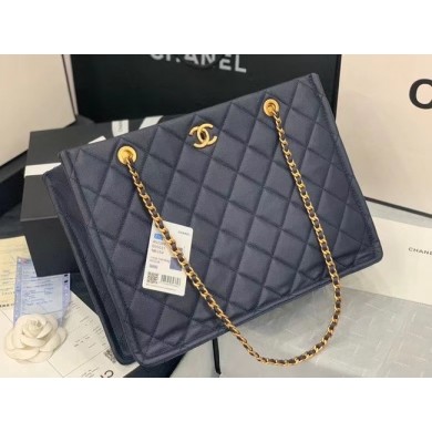 Chanel Original Leather Shopping Bag AS2360 Navy Blue JK3287Ag46