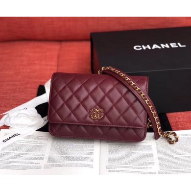 Chanel Original Sheepskin Leather Belt Bag Wine 33866 Gold JK4487vK93