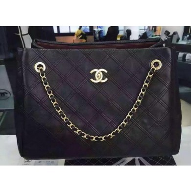 Chanel Shopper Bag Calfskin Leather A98052 Black JK242kC27