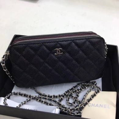 Chanel Shoulder Bag Black Cannage Pattern Leather CHA6845 Silver JK5673Eb92