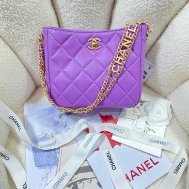 Chanel Shoulder Bag Grained Calfskin&Gold-Tone Metal AS3223 purple JK2388Eb92