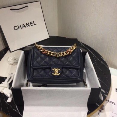 Chanel Shoulder Bag Original Leather Navy 50938 Gold JK4574wn15