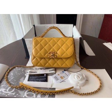 Chanel Shoulder Bag Original Leather Yellow 63593 Gold JK4545hi67