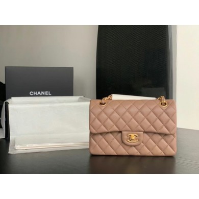 Chanel Small Classic Handbag Sheepskin Gold-Tone Metal A01113 Taupe JK2638uT54