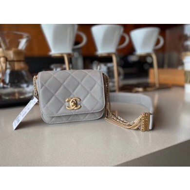 Chanel small flap bag Lambskin & Gold-Tone Metal AS2051 grey JK3817Lp50