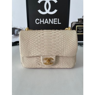 Chanel SMALL FLAP BAG Snakeskin & Gold-Tone Metal AS3214 Beige JK2296oK58