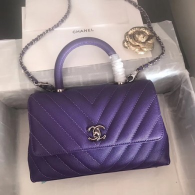 Chanel Small Flap Bag with Top Handle V92990 dark purple & silver-Tone Metal JK4180hi67