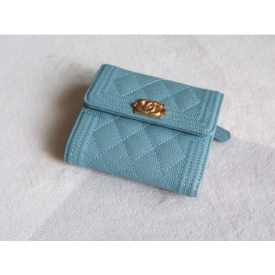 Chanel Tri-Fold Wallet Calfskin Leather A48980 Blue JK1433Ym74