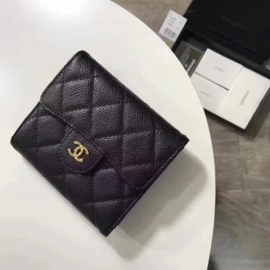 Chanel Tri-Fold Wallet Cannage Pattern Leather CHA5262 Black JK1454hi67