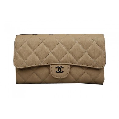 Chanel Tri-Fold Wallet Original Cannage Pattern Leather CHA31506 Apricot JK1513rJ28