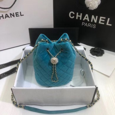 Chanel velvet Drawstring bag AS1894 light blue JK3927Kn56